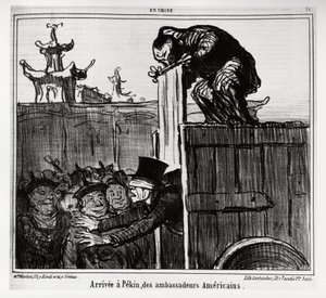 Ankom til Pekin af amerikanske ambassadører. I serie En Chine, illustration af Honore Daumier (1808-1879), udgivet i "" Charivari"", dateret 13. oktober 1859. af Honoré Daumier