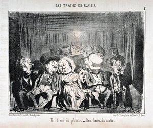 Kunstværk af Honore Daumier (1808-1879) Charivari-dato fra 1852: Serie LES TRAINS DE PLAISIR -Un train de plaisr. - Klokken to om morgenen. MUSEUM FOR DE FINE KUNST - PALACE LONGCHAMP, MARSEILLE af Honoré Daumier