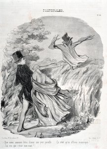 Kunstværk af Honore Daumier (1808-1879). Charivari går tilbage til 1845: Serie PASTORALES "" Hvor er vi gode til at have sådan en frygt... "Jeg troede, han var min mand!" KUNSTMUSEET - PALACE LONGCHAMP, MARSEILLE af Honoré Daumier