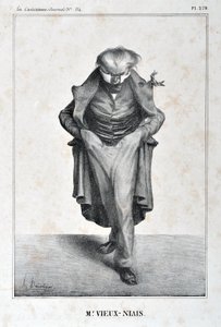 Kunstværk af Honore Daumier (1808-1879). Charivari stammer fra 1833: Serie Celebrites de la Caricature "M. Vieux-Niais" MUSEE DES BEAUX ARTS - PALAIS LONGCHAMP, MARSEILLE af Honoré Daumier