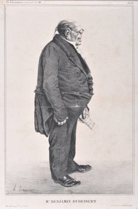 Kunstværk af Honore Daumier (1808-1879). Charivari stammer fra 1833: Caricature Celebrity Series “” M. Benjamin Dudessert ”” ”MUSEE DES BEAUX ARTS - PALAIS LONGCHAMP, MARSEILLE af Honoré Daumier