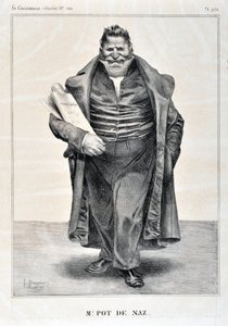 Kunstværk af Honore Daumier (1808-1879). Charivari stammer fra 1833: Serie Celebrites de la Caricature "M.Pot de Naz" MUSEE DES BEAUX ARTS - PALAIS LONGCHAMP, MARSEILLE af Honoré Daumier