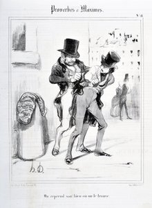 Kunstværk af Honore Daumier (1808-1879). Charivari stammer fra 1840: Serie PROVERBES ET MAXIMES "" Vi genoptager vores ejendom, eller vi finder den "" "MUSEE DES BEAUX ARTS - PALAIS LONGCHAMP, MARSEILLE af Honoré Daumier
