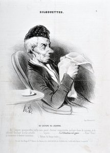 Kunstværk af Honore Daumier (1808-1879). Charivari stammer fra 1840: SOUXETTES-serien "" Læser avisen "" MUSEE DES BEAUX ARTS - PALAIS LONGCHAM af Honoré Daumier