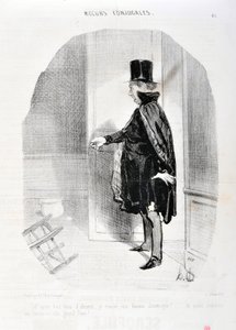Kunstværk af Honore Daumier (1808-1879). Charivari stammer fra 1842: Serie MORES CONJUALES “” Himlen efter tre måneders fravær finder jeg min kone demenagee og hvilke minder jeg vasker hendes store Gud! “” KUNSTMUSEET - PALACE LONGCHAMP, MARSEILLE af Honoré Daumier