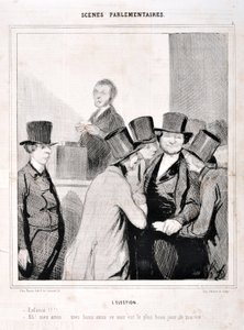 Kunstværk af Honore Daumier (1808-1879). Charivari er fra 1843: Serie SCENES PARLIAMENTARY. Valget "Svøm!!!! "Ah mine venner mine gode venner i aften er den mest dag i mit liv!" MUSEUM FOR DE FINE KUNST - PALACE LONGCHAMP, MARSEILLE af Honoré Daumier