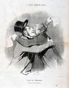 Kunstværk af Honore Daumier (1808-1879). Charivari stammer fra 1845: Serie LES BEAUX DAYS DE LA VIE. Fusion af virksomheder - Udfald af aktionærer. KUNSTMUSEET - PALACE LONGCHAMP, MARSEILLE af Honoré Daumier