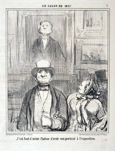 Kunstværk af Honore Daumier (1808-1879). Charivari stammer fra 1857: Serie SALON DE 1857 “” - Det er stadig smigrende at have hans portræt på udstillingen”” MUSEE DES BEAUX ARTS - PALAIS LONGCHAMP, MARSEILLE af Honoré Daumier