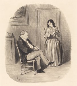 Borgerlig bliver læst et par kapitler efter middagen... af Honoré Daumier