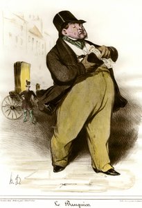 Tegneserie af bankmandstegning af Honore Daumier (1808-1879) fra "The Charivari"" 1835. Privat samling af Honoré Daumier