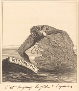 Det er farligt, kastenetfiskeri af Honoré Daumier
