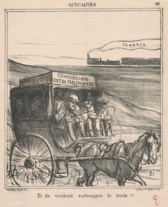Og de vil gerne indhente toget!!! af Honoré Daumier