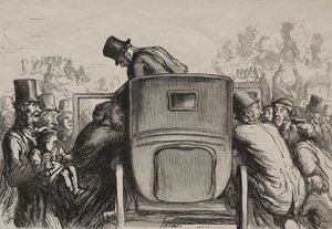 Verdensudstilling: Letranger finder alle faciliteterne for at vende tilbage til sit hotel. af Honoré Daumier