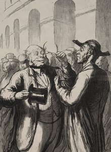 Verdensudstilling: Inspektionen af ​​fotografier ved drejekorserne.... af Honoré Daumier