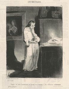 Kvinde med humanitære breve hengiver sig til manden ... af Honoré Daumier