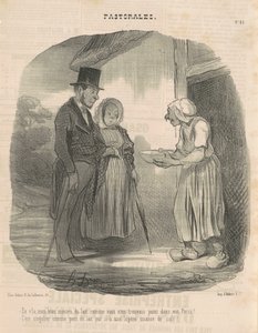 Kvinde med humanitære breve hengiver sig til manden ... af Honoré Daumier