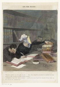 Figurer bag et læsebord i et offentligt bibliotek Les Bas Bleus (serietitel på objekt) af Honoré Daumier