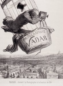Gaspard Felix Tournachon dit Felix Nadar (1820-1910) løfter fotografiet til kunstens højdepunkt. Litografi baseret på tegning på papir. Mål: 29x41 cm. af Honoré Daumier