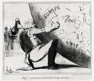 Tyskland: bigre!... jeg tog fejl, da jeg lagde hele Europa på mine hænder. Illustration Honore Daumier (1808-1879), offentliggjort i nyhederne, "" Charivari"", dateret 25. januar af Honoré Daumier
