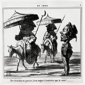I disse sjove krigere tænker de kun på at kæmpe mod solen. I serie En Chine, illustration af Honore Daumier (1808-1879), udgivet i "" Charivari"", dateret 8. januar af Honoré Daumier
