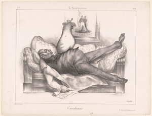Karikatur af Gilbert du Motier, Marquis de la Fayette, under et mareridt Le cauchemar (titel på objekt) af Honoré Daumier