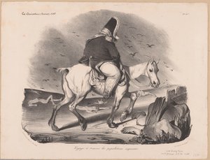 Karikatur af Louis Philip I, konge af Frankrig til hest blandt ligene Voyage à travers les populations empressées (titel på objekt) af Honoré Daumier
