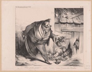 Karikatur af kong Louis Philip I af Frankrig som en bandit Petits! petits! petits! (...) Venez donc dindons! (titel på objekt) af Honoré Daumier