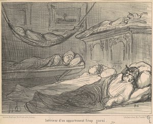 Interiøret i en overfyldt lejlighed... af Honoré Daumier