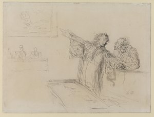 La Defense, ca. 1865 (pen & blæk og wc på papir) af Honoré Daumier
