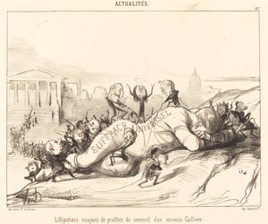 Lilliputianere prøver at nyde søvnen... af Honoré Daumier