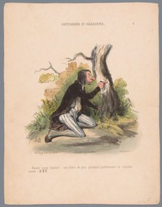 Mand udskærer initialer i træbark Pauvre jeune homme! (...) (titel på objekt) Passions and Feelings (serietitel) Sentimens et passions (serietitel på objekt) af Honoré Daumier