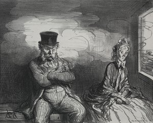 På toget: En behagelig følgesvend af Honoré Daumier