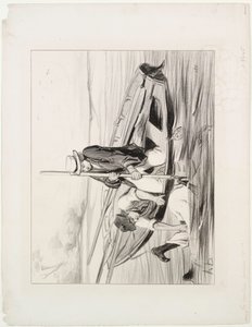 Parisian Boatmen, plade 14: Mand over bord af Honoré Daumier