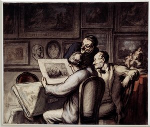 Print elskere. Akvarel, gouache og sort blyant, pen og blæk af kina af Honore Daumier (1808-1879). Sol. 0,26 x 0,31 Musee d