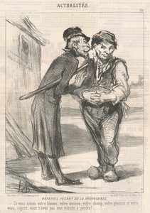 Ratapoil laver propaganda: Hvis du elsker din kone, dit hus, din mark, din kvie og din kalv, skriv under, du har ikke et minut at miste! af Honoré Daumier