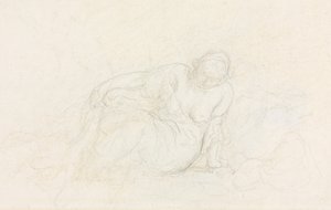 Tilbagelænet kvinde læner sig på armen på bagsiden, 185560. af Honoré Daumier
