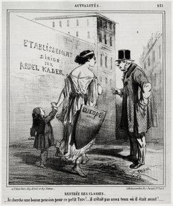 Lejeklasser: Jeg leder efter en god pension til denne lille tyrkiske dreng!... Han var ikke rask nok, eller han var det før. Få dage efter at de franske og engelske tropper gik ind i Tyrkiet (18. oktober 1860). Illustration af Honore Daumier (1808-1879), u af Honoré Daumier