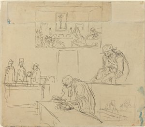 Tribunalets scene (dommen) af Honoré Daumier