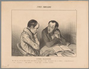 Forfatter råder kollega til at skille sig af med sin kone Dramatiske forfattere (titel på objekt) Parisiske typer (serietitel) Typer Parisiens (serietitel på objekt) af Honoré Daumier