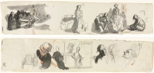 Ark med studier med en gruppe af fire figurer til højre (recto) skitser af forskellige figurer (verso) af Honoré Daumier