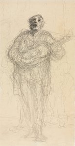 Syngende guitarist recto, reclining Woman Leaning on Her Arm verso, 185560. af Honoré Daumier