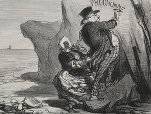 Den gode borgerlige tallerken 3: Jeg vil efterlade et uforgængeligt monument over vores besøg..., 1854. af Honoré Daumier