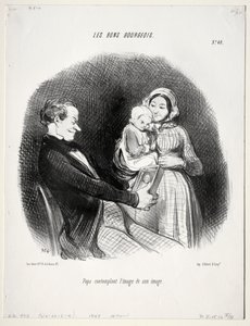 The Good Bourgeois, plade 40: Far overvejer en lighed med hans lighed af Honoré Daumier