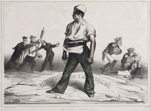 Månedsforeningens plade 20: Bland dig ikke i det!, 1834. af Honoré Daumier