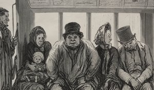 Omnibussen: Interiør af Omnibussen. af Honoré Daumier