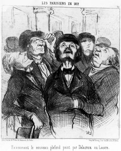 Pariserne i 1852 undersøgte det nye loft malet af Delacroix ved Louvre, taget fra "" Paintings and Salons", serie af karikaturer af Honore Daumier (1808-1879). “Charivari” af Honoré Daumier