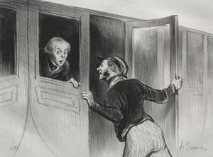 The Railroads, plade 11: The Hazard of Sleeping on a Journey af Honoré Daumier
