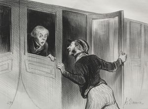 The Railroads, plade 11: The Hazard of Sleeping on a Journey, 1843. af Honoré Daumier