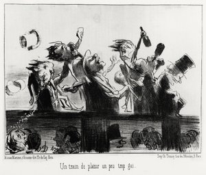 Et tog af fornøjelse lidt for homoseksuel, i serien Les Chemins de fer, illustration af Honore Daumier (1808-1879), udgivet i "Charivari", dateret 20. august 1852. af Honoré Daumier
