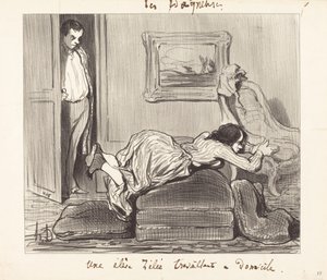 En elè...ivrig arbejder hjemmefra af Honoré Daumier